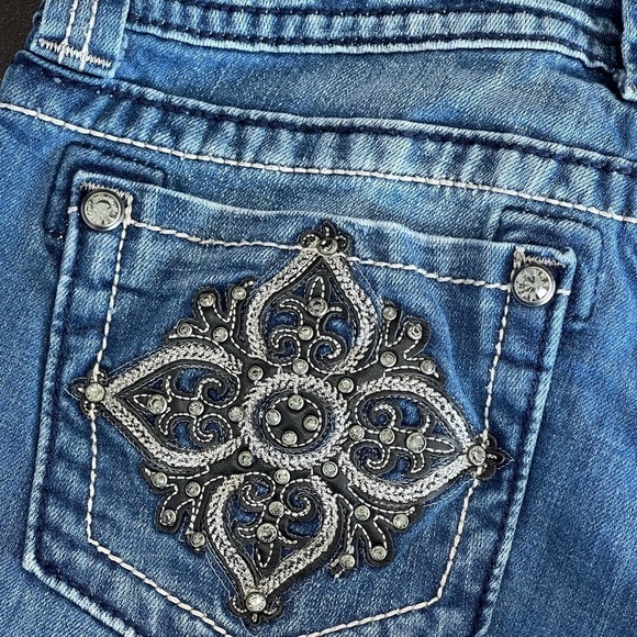 Miss Me size 27 bling rocker western Y2K embellished white stitching denim jeans - Picture 10 of 16